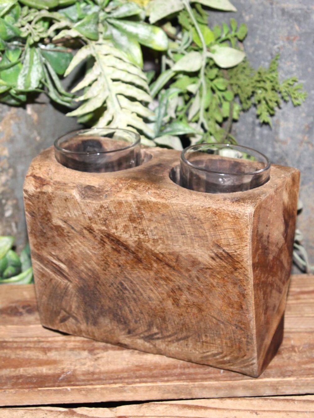 Rustic French Country Farmhouse Wood Sugar Mold Candle Holder